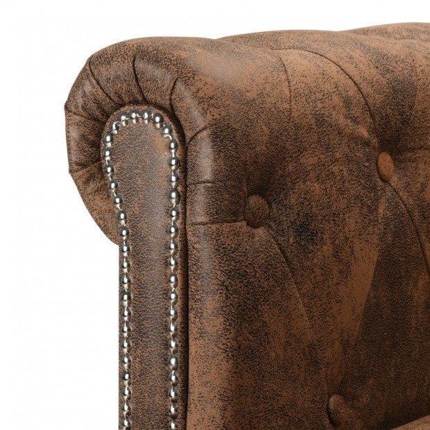 L-shaped Chesterfield Sofa Artificial Suede Leather Brown Image 5