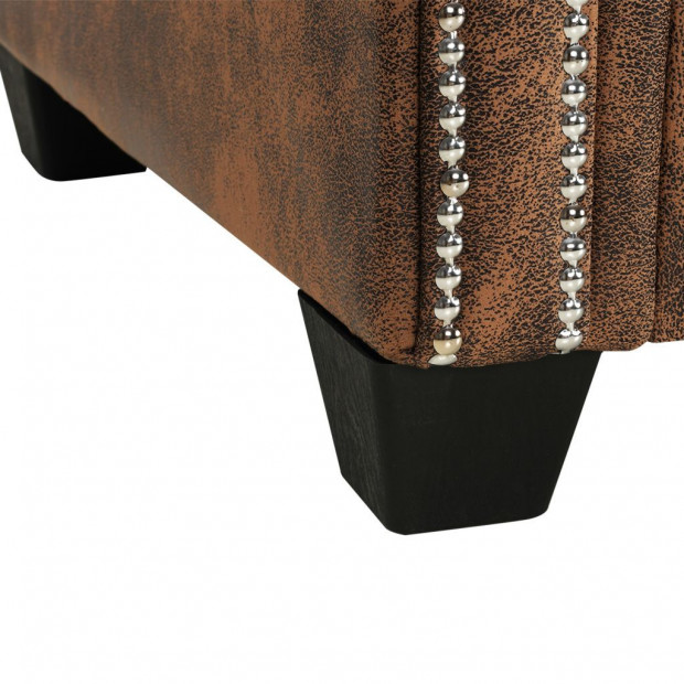 L-shaped Chesterfield Sofa Artificial Suede Leather Brown Image 6