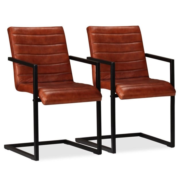 Dining Chairs 2 Pcs Real Leather- Brown