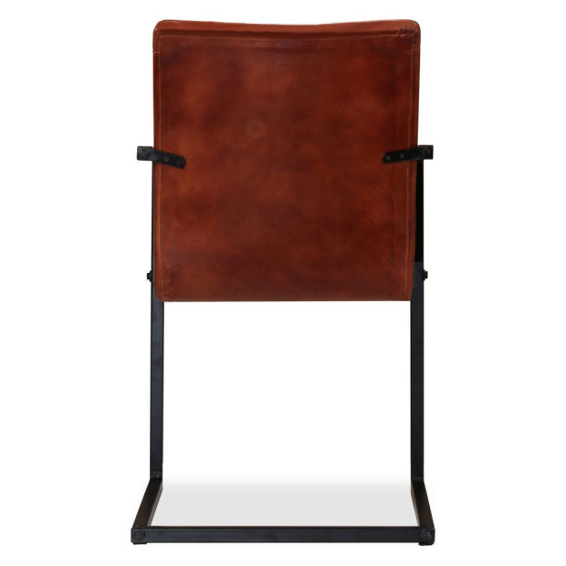 Dining Chairs 2 Pcs Real Leather- Brown Image 8