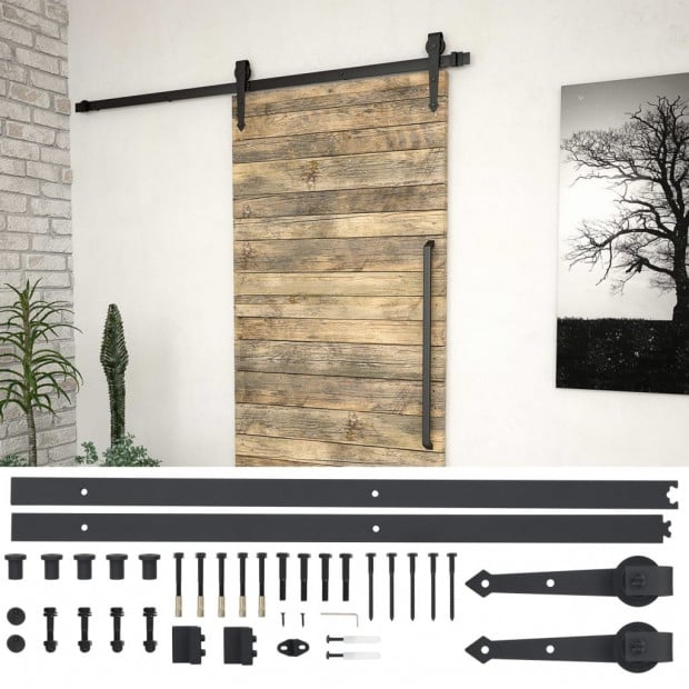 Sliding Door Hardware Kit 183 Cm Steel Black Image 2