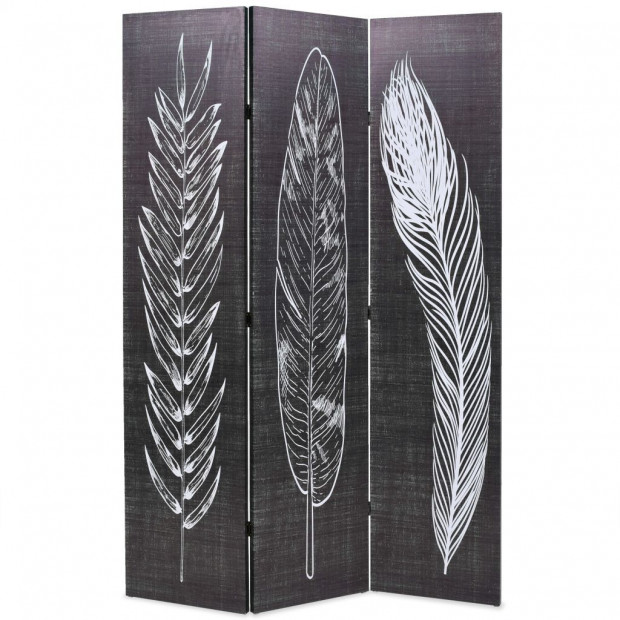Folding Room Divider 120x170 Cm Feathers Black And White