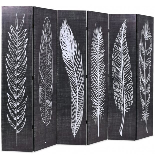 Folding Room Divider 228x170 Cm Feathers Black And White Image 3