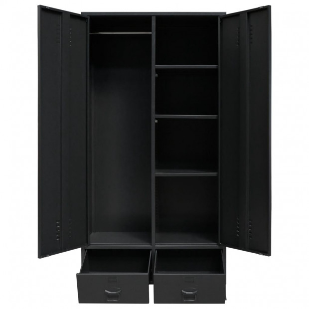 Wardrobe Metal Industrial Style 90x40x180 Cm Black Image 4