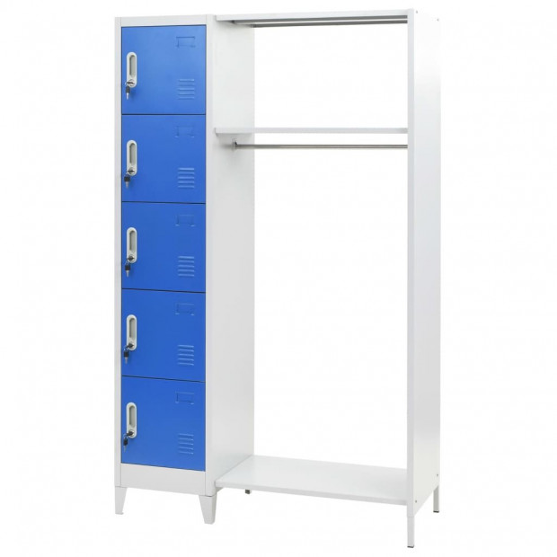 Locker With Coat Rack Blue And Grey 110x45x180 Cm Metal