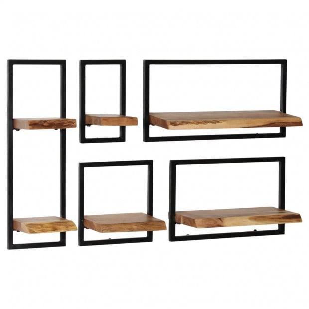 Wall Shelf Set 5 Pieces Solid Acacia Wood And Steel Image 11