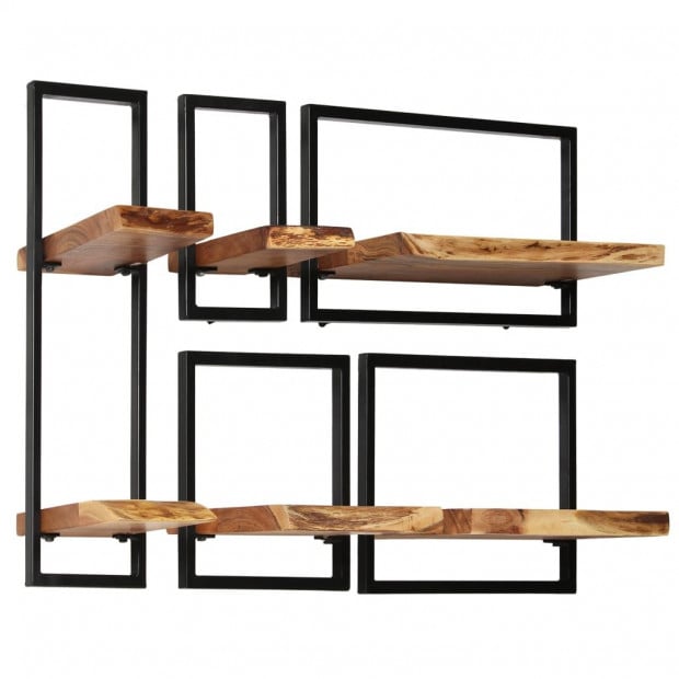 Wall Shelf Set 5 Pieces Solid Acacia Wood And Steel Image 3