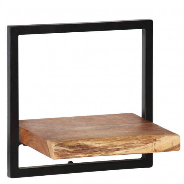 Wall Shelf Set 5 Pieces Solid Acacia Wood And Steel Image 4