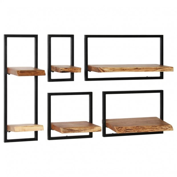 Wall Shelf Set 5 Pieces Solid Acacia Wood And Steel Image 9