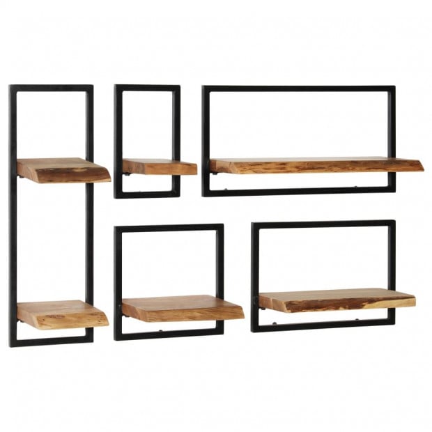 Wall Shelf Set 5 Pieces Solid Acacia Wood And Steel Image 10