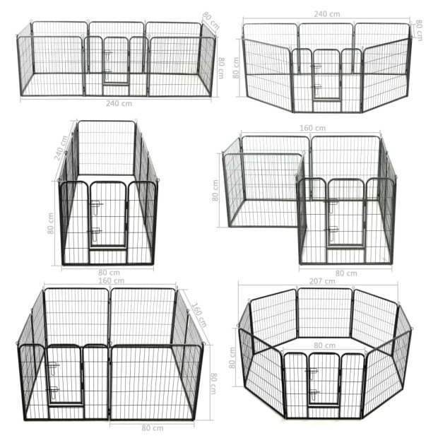 Dog Playpen 8 Panels Steel 80x80 Cm Black Image 9