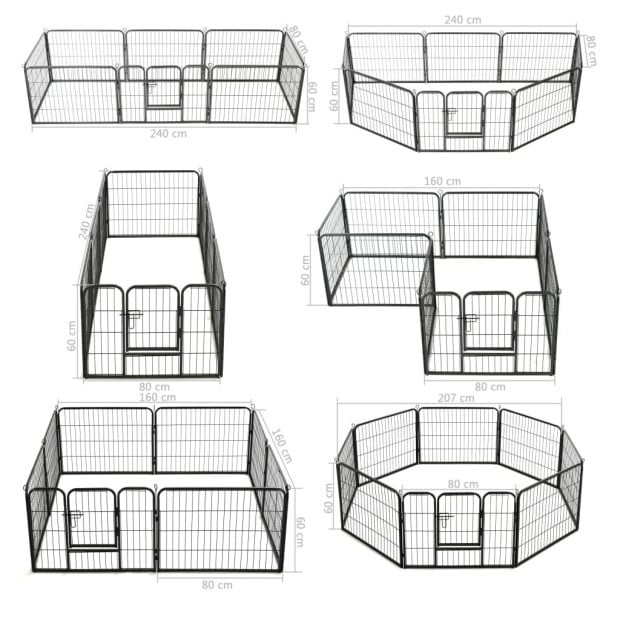 Dog Playpen 8 Panels Steel 80x60 Cm Black Image 9