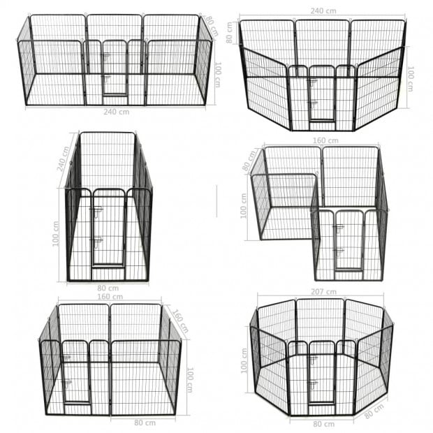 Dog Playpen 8 Panels Steel 80x100 Cm Black Image 9