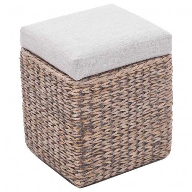 Bench With 2 Ottomans Seagrass Foot Stools Grey Image 11
