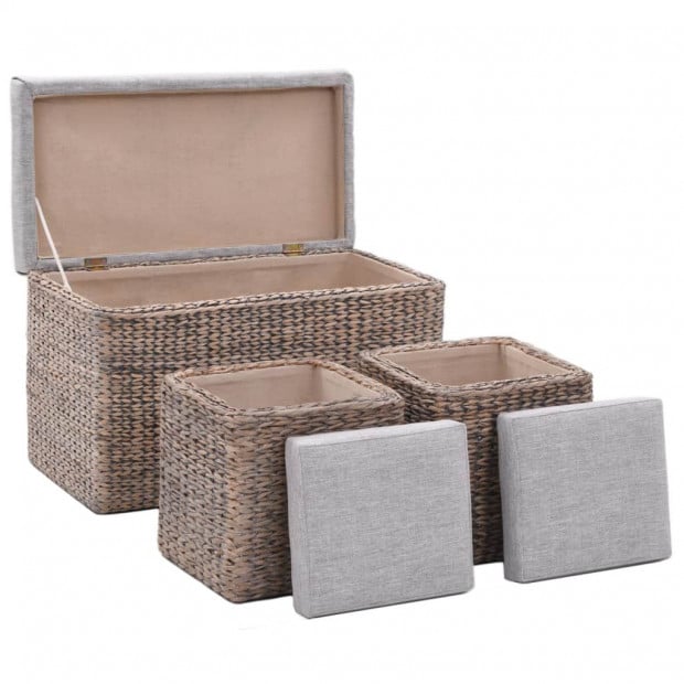 Bench With 2 Ottomans Seagrass Foot Stools Grey Image 4