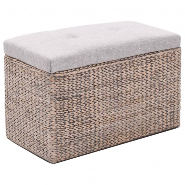 Bench With 2 Ottomans Seagrass Foot Stools Grey Image 5
