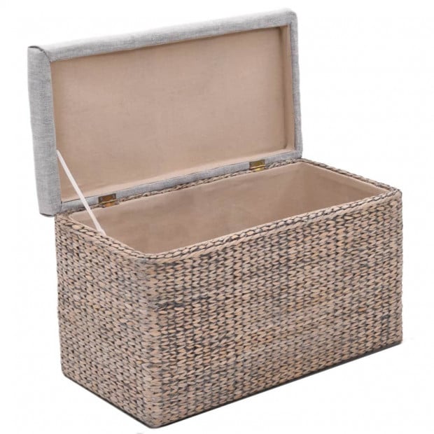 Bench With 2 Ottomans Seagrass Foot Stools Grey Image 9