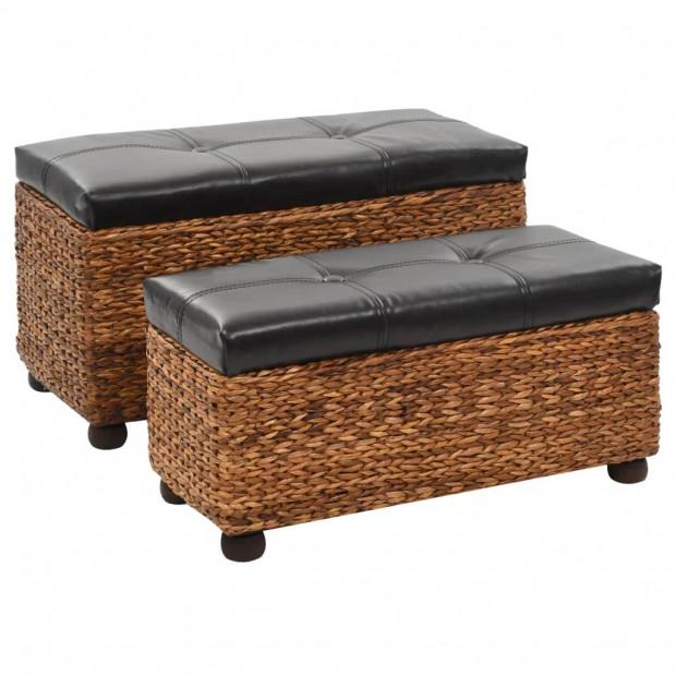 Bench Set 2 Pieces Seagrass Brown