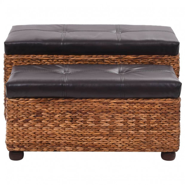 Bench Set 2 Pieces Seagrass Brown Image 2