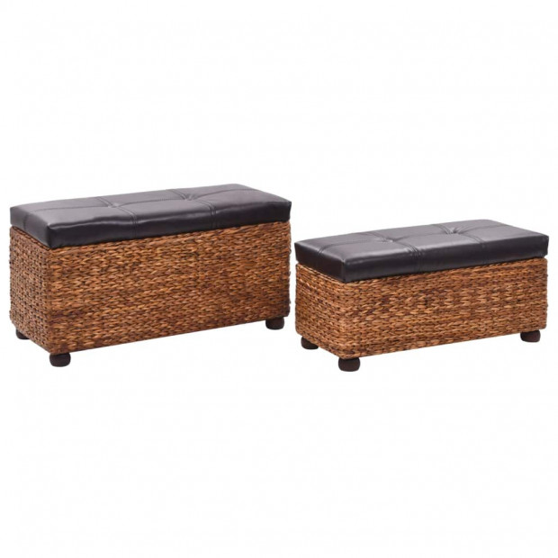 Bench Set 2 Pieces Seagrass Brown Image 3