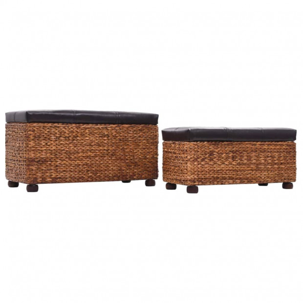 Bench Set 2 Pieces Seagrass Brown Image 4