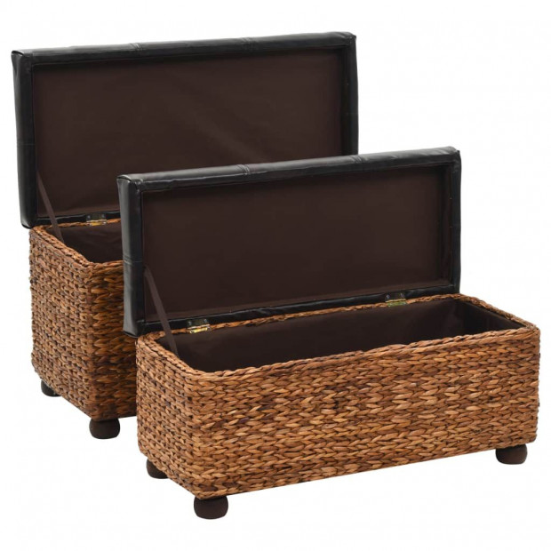 Bench Set 2 Pieces Seagrass Brown Image 5