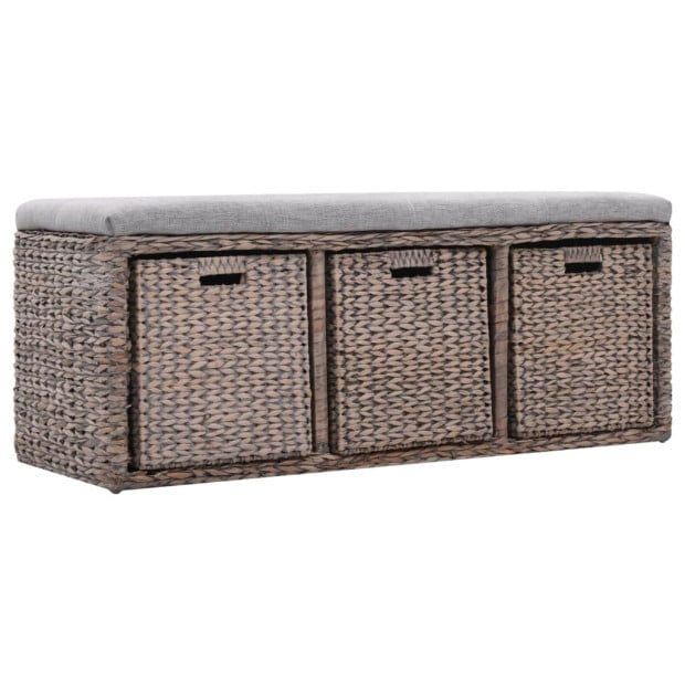 Bench With 3 Baskets Seagrass 105x40x42 Cm Grey Image 2