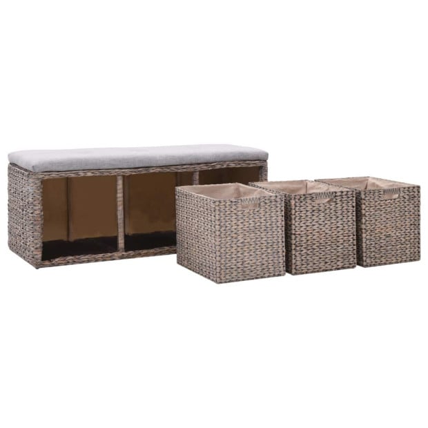 Bench With 3 Baskets Seagrass 105x40x42 Cm Grey Image 5