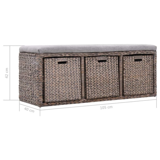 Bench With 3 Baskets Seagrass 105x40x42 Cm Grey Image 8