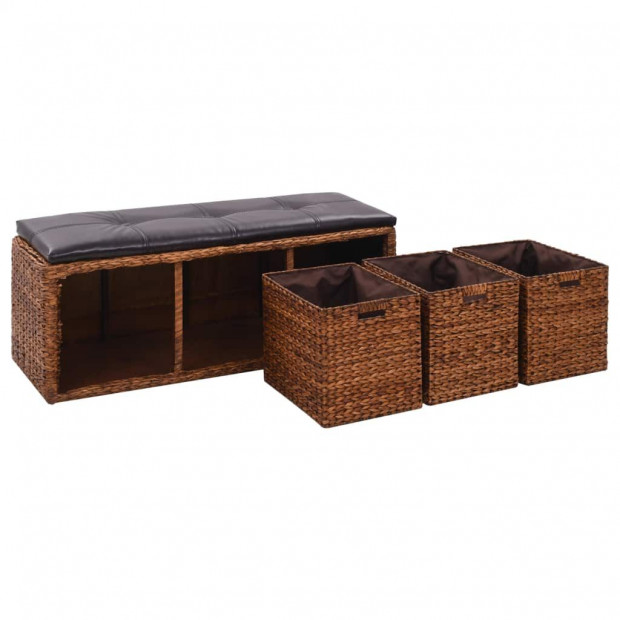 Bench With 3 Baskets Seagrass 105x40x42 Cm Brown Image 5