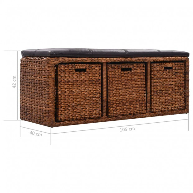 Bench With 3 Baskets Seagrass 105x40x42 Cm Brown Image 9