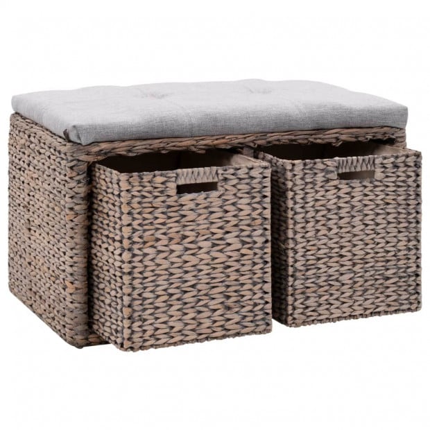 Bench With 2 Baskets Seagrass 71x40x42 Cm Grey