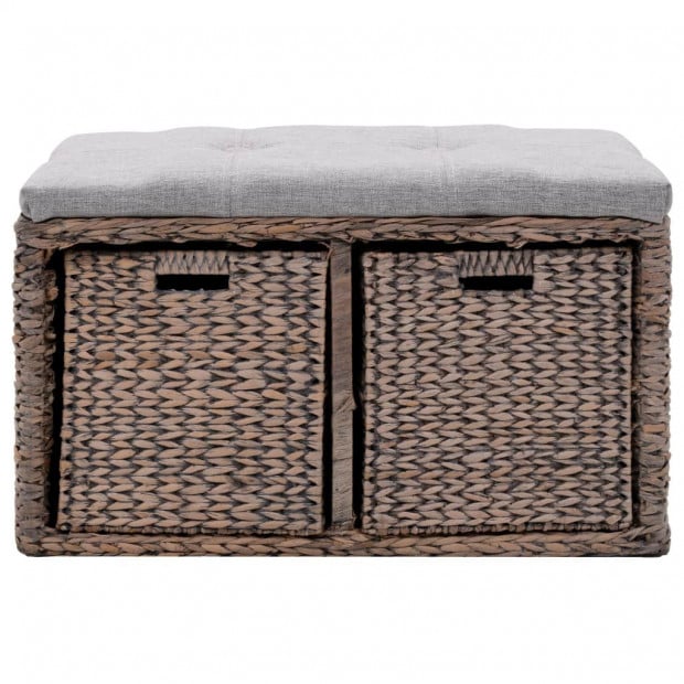 Bench With 2 Baskets Seagrass 71x40x42 Cm Grey Image 2