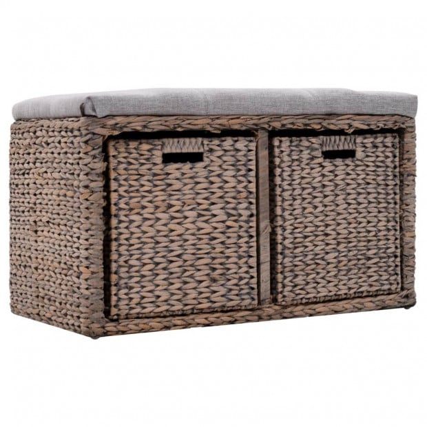 Bench With 2 Baskets Seagrass 71x40x42 Cm Grey Image 3