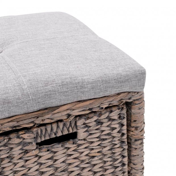 Bench With 2 Baskets Seagrass 71x40x42 Cm Grey Image 5