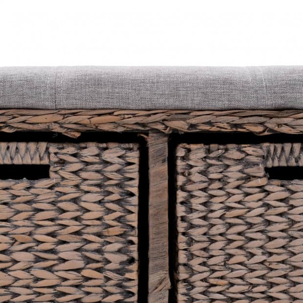 Bench With 2 Baskets Seagrass 71x40x42 Cm Grey Image 6