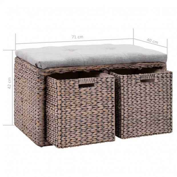 Bench With 2 Baskets Seagrass 71x40x42 Cm Grey Image 8