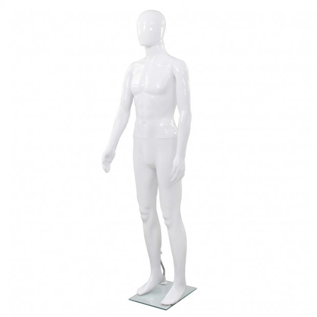 Full Body Male Mannequin With Glass Base Glossy White 185 Cm