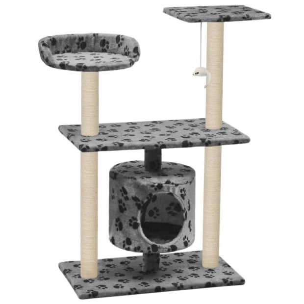 Cat Tree With Sisal Scratching Posts 95 Cm Grey Paw Prints Image 2