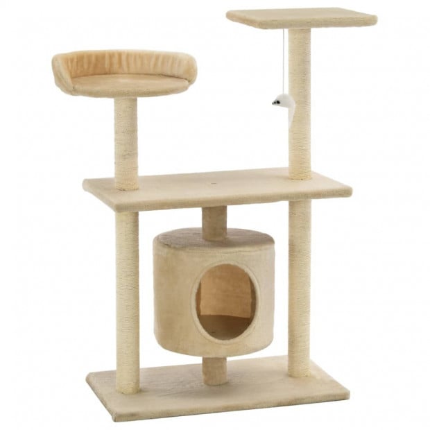 Cat Tree With Sisal Scratching Posts 95 Cm Beige Image 2