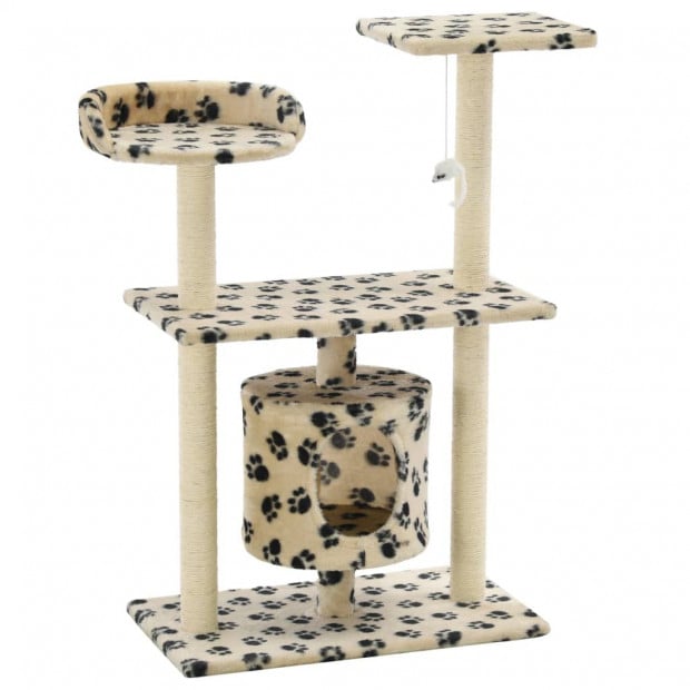 Cat Tree With Sisal Scratching Posts 95 Cm Beige Paw Prints Image 2