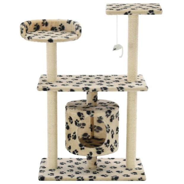 Cat Tree With Sisal Scratching Posts 95 Cm Beige Paw Prints Image 3