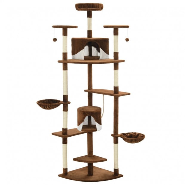 Cat Tree With Sisal Scratching Posts 203 Cm Brown And White Image 2