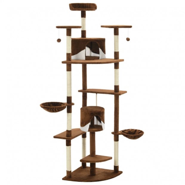 Cat Tree With Sisal Scratching Posts 203 Cm Brown And White Image 3