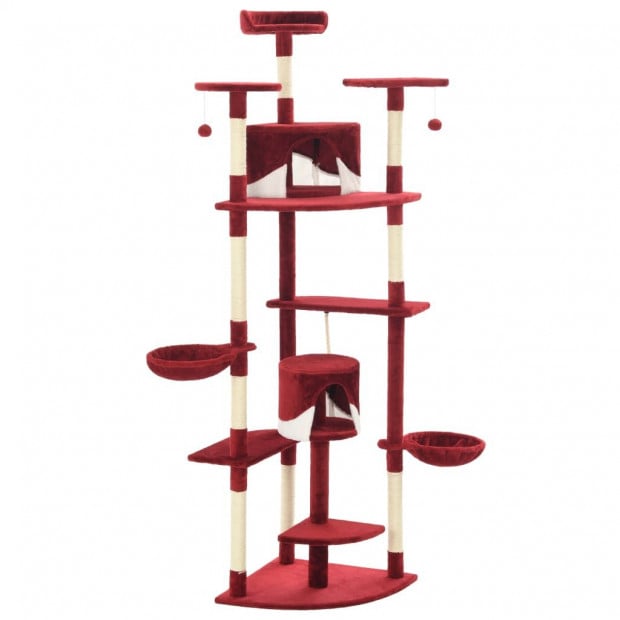 Cat Tree With Sisal Scratching Posts 203 Cm Red And White Image 3