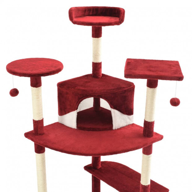 Cat Tree With Sisal Scratching Posts 203 Cm Red And White Image 4