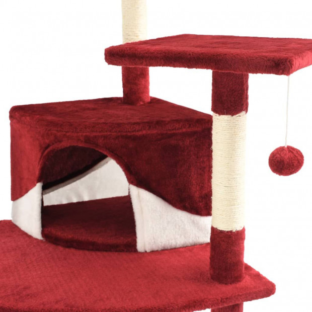 Cat Tree With Sisal Scratching Posts 203 Cm Red And White Image 6