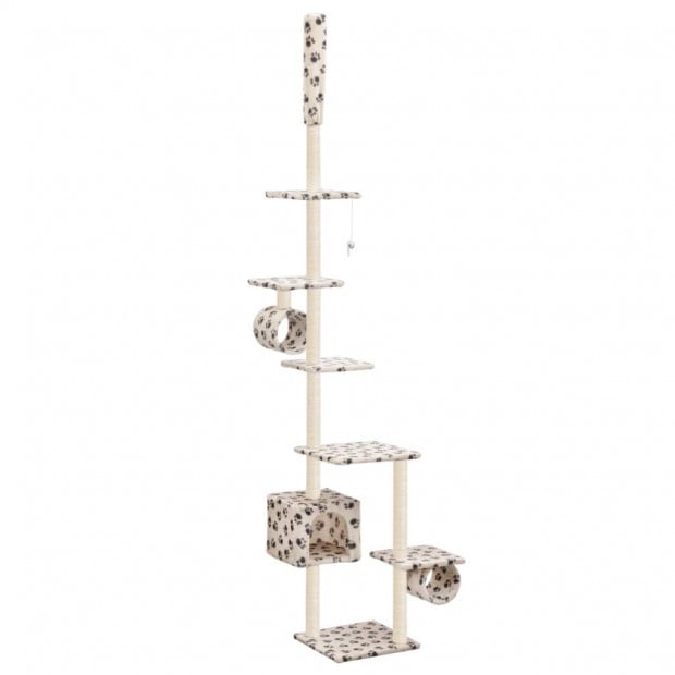 Cat Tree With Sisal Scratching Posts 260 Cm Beige Paw Prints Image 2