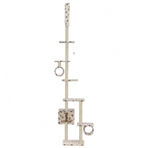 Cat Tree With Sisal Scratching Posts 260 Cm Beige Paw Prints Image 3