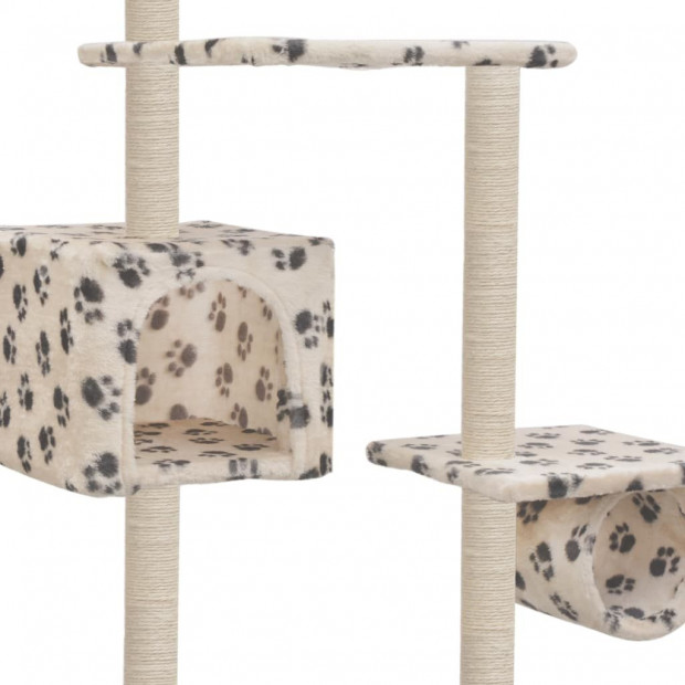 Cat Tree With Sisal Scratching Posts 260 Cm Beige Paw Prints Image 4
